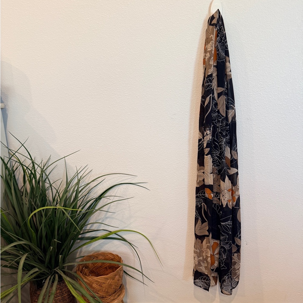Susan Graver Floral Sheer Long Rectangular Scarf Spring Flowers Cruise OS